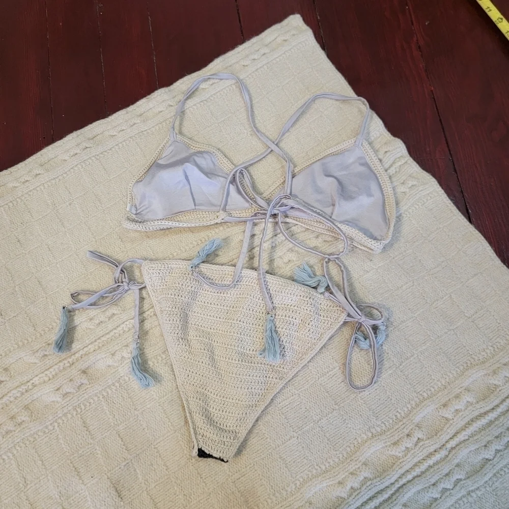 Suboo Crochet Chevron Bikini Set Blue size Large - Picture 8 of 9